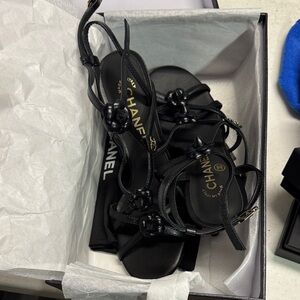 Chanel Black Floral Women's Sandals